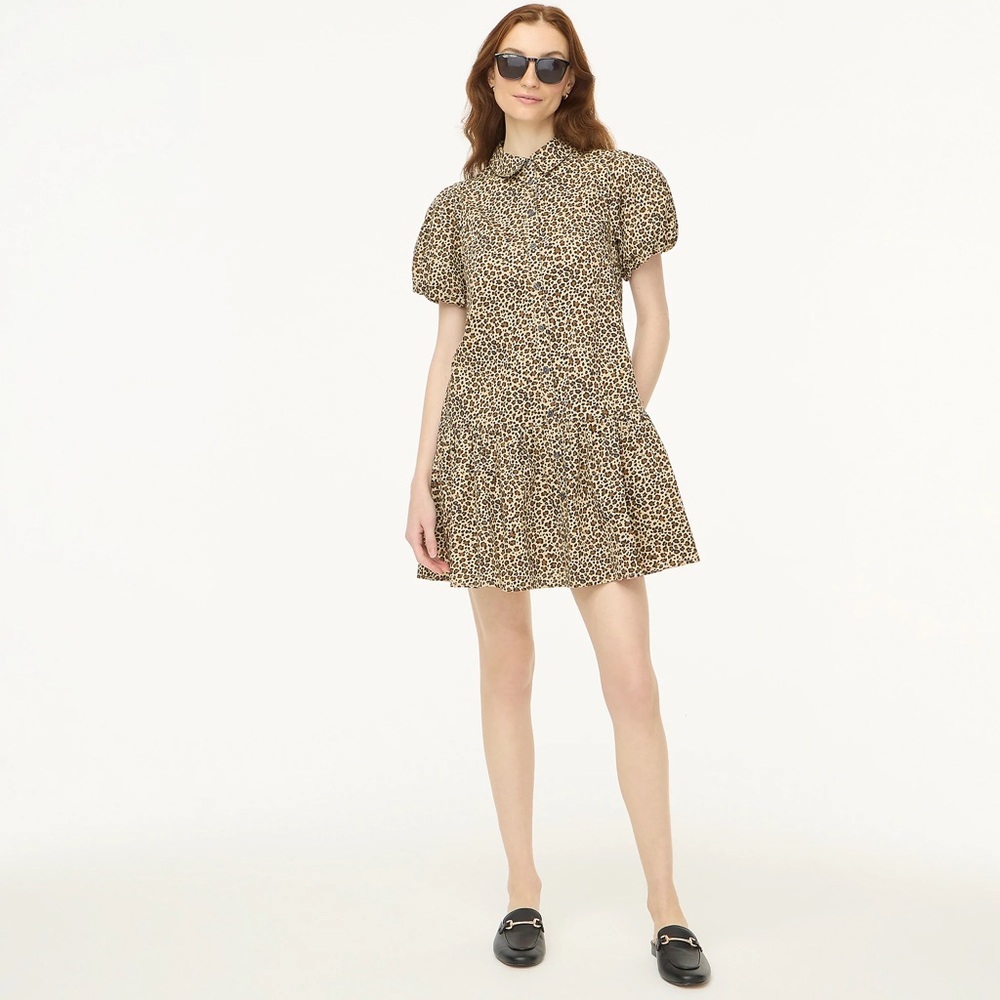 NEW J. Crew factory Leopard Print Puff Sleeve Dress Size 6